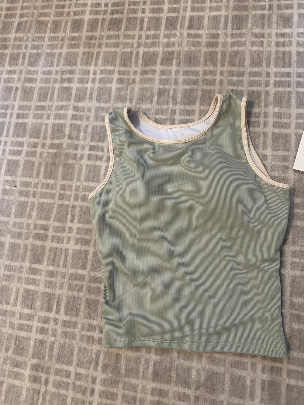 Geode Swim Women Small NWT Ribbed Tank Top in Sage Green with Contrast Trim